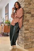 Zeta Otto Brushed Cotton Plaid Shirt Rust Ecru